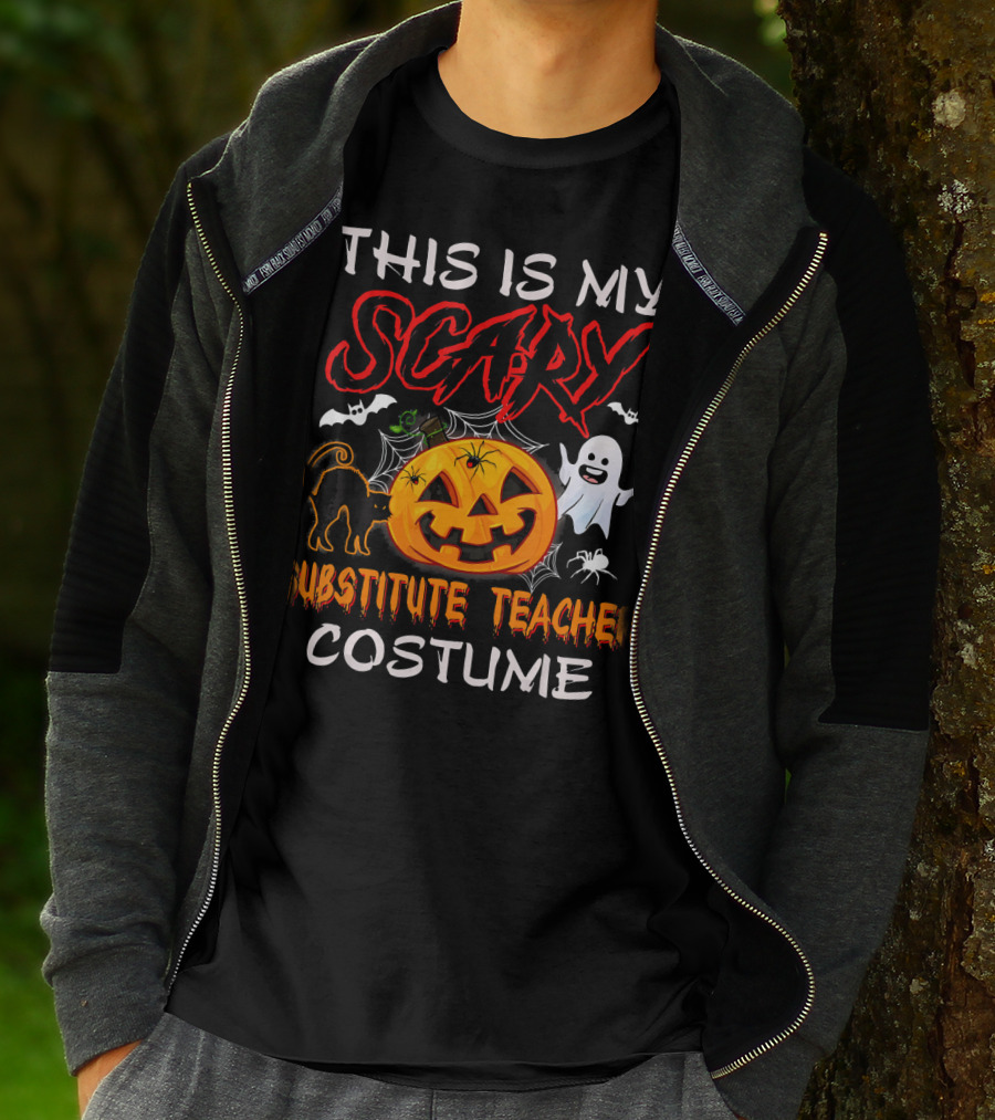 This Is My Scary Substitute Teacher Costume Halloween Ghost Pumpkin Cat Bats T-Shirt