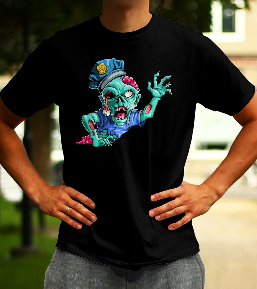 Zombie Police Funny Halloween Horror Scary Undead Officer T-Shirt