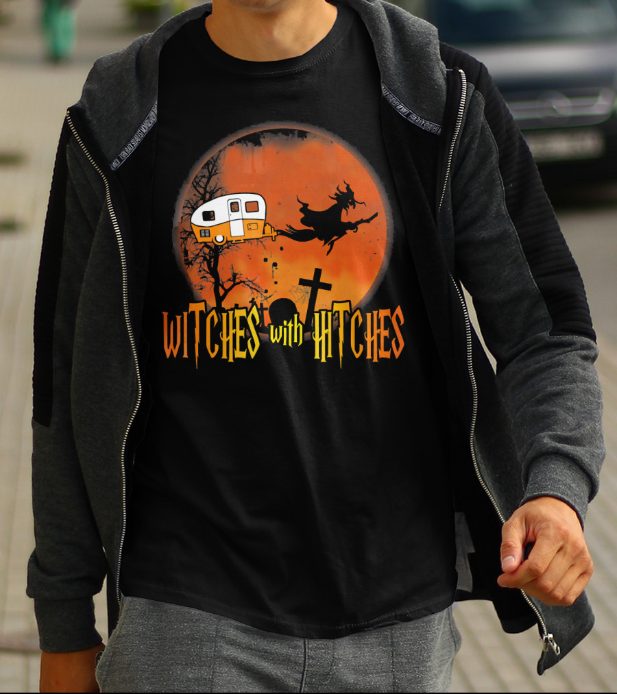 Witches With Hitches Halloween Camper Scene T-Shirt