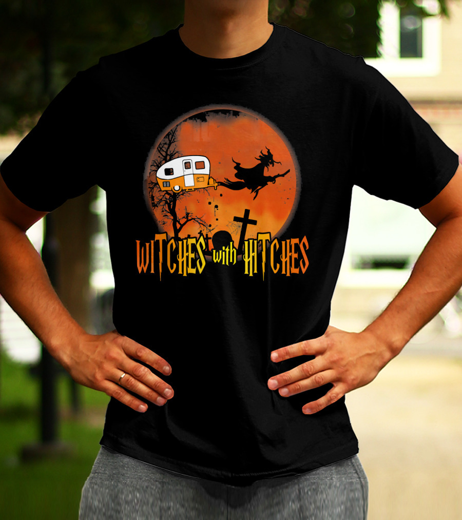 Witches With Hitches Halloween Camper Scene T-Shirt