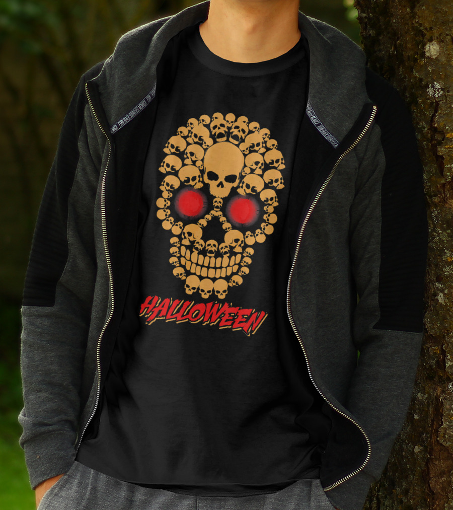 HALLOWEEN Skull Skeleton Zombie Face T-Shirt