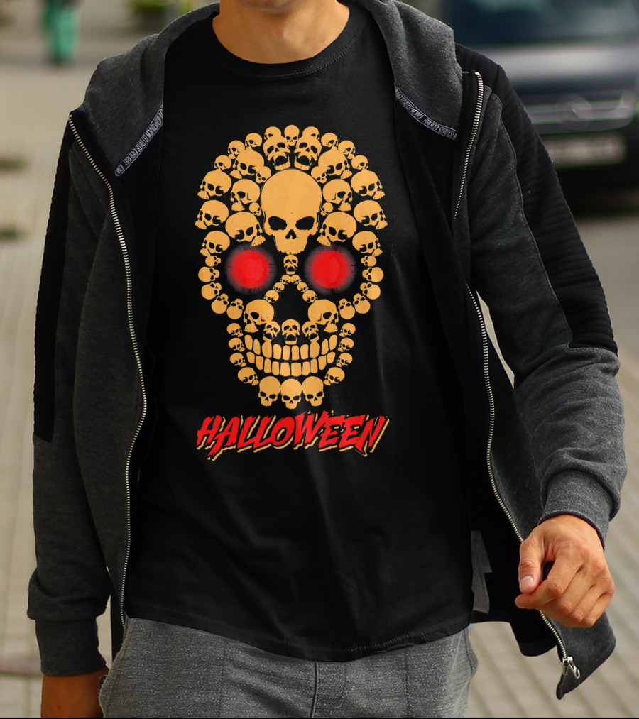 HALLOWEEN Skull Skeleton Zombie Face T-Shirt
