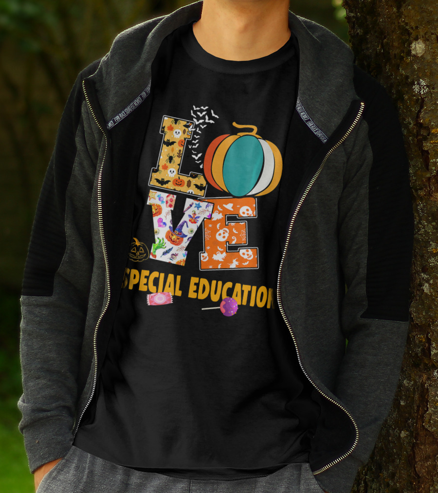 Special Education Love Halloween Pumpkin Candy Teacher T-Shirt