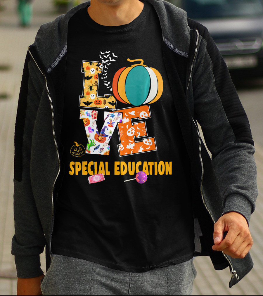 Special Education Love Halloween Pumpkin Candy Teacher T-Shirt