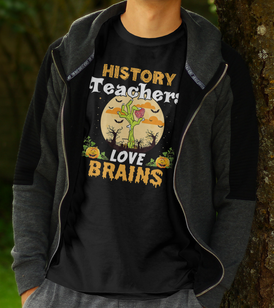 History Teachers Love Brains Zombies Halloween Moon Pumpkins T-Shirt