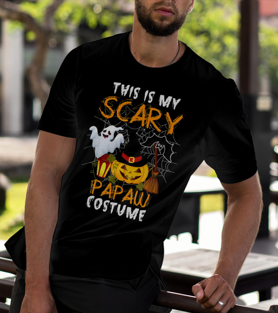 This Is My Scary Papaw Costume Ghost Pumpkin Lantern Broom Spiderweb T-Shirt
