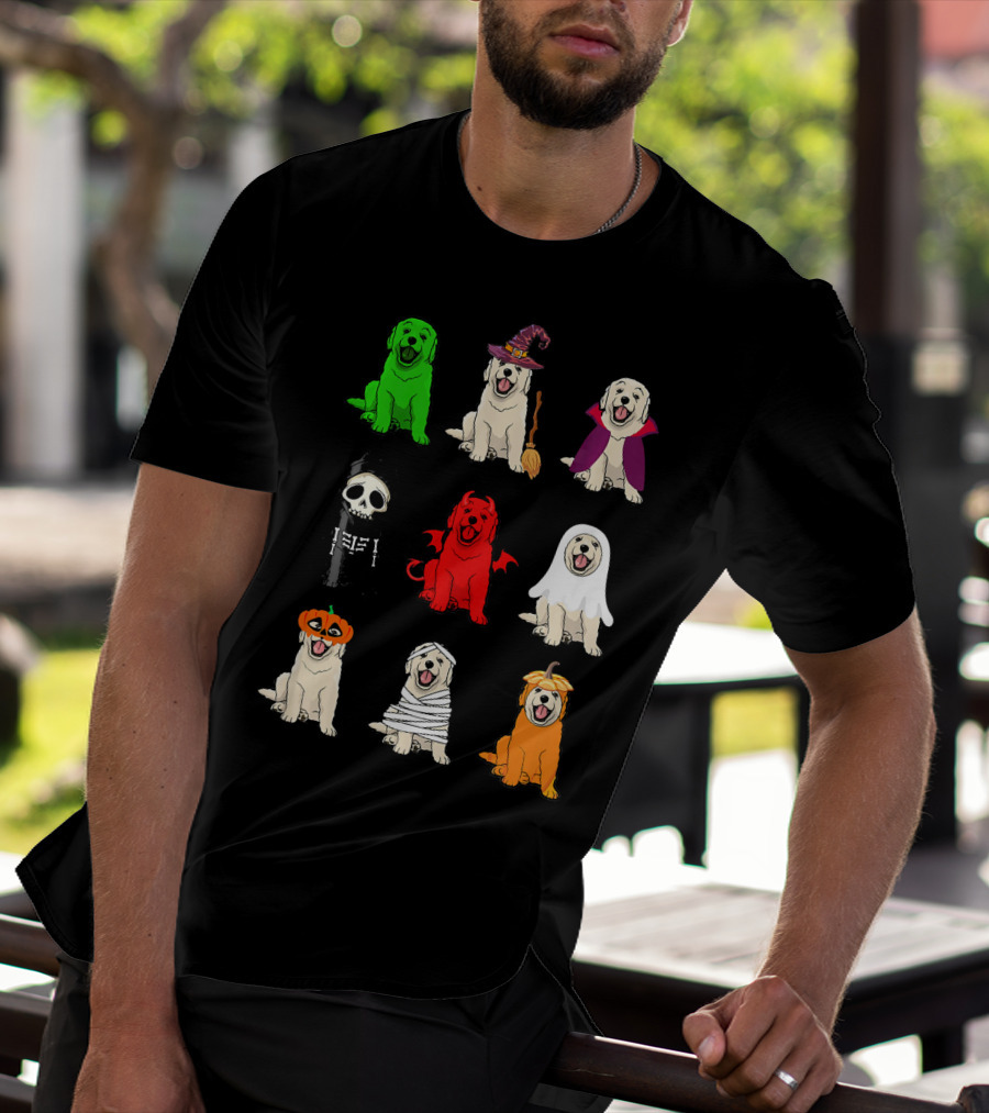 Golden Retrievers Halloween Costumes Funny Ghost Witch Pumpkin Mummy Devil Skeleton T-Shirt