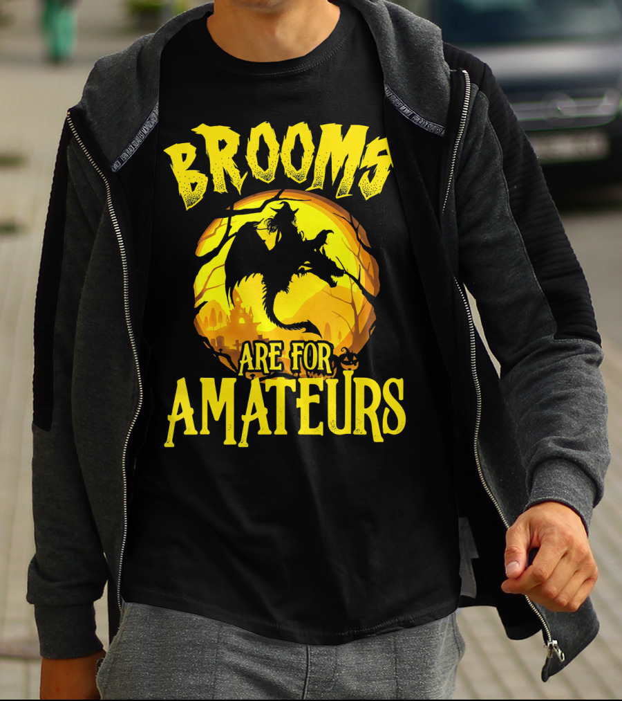 Brooms Are For Amateurs Halloween Witch Riding Dragon T-Shirt