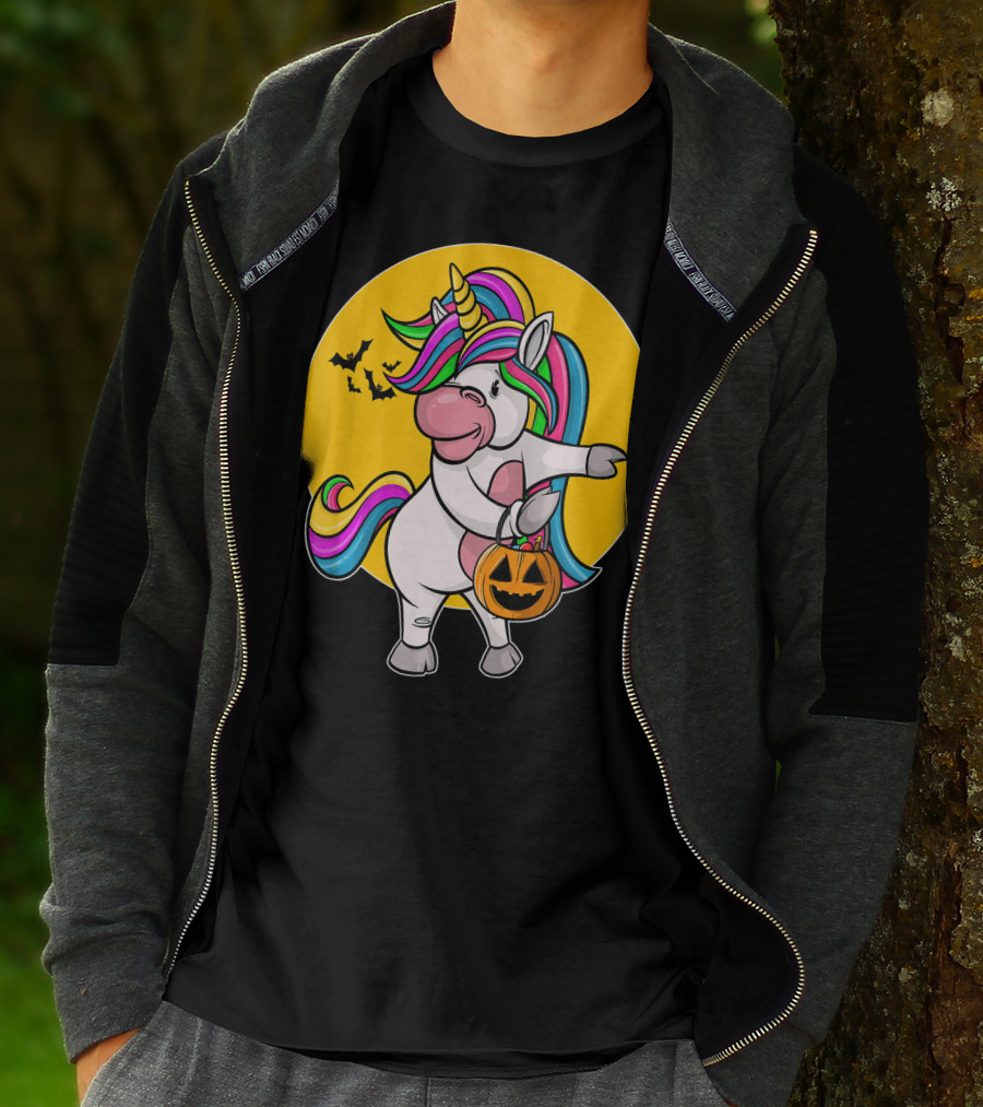 Flossing Unicorn Halloween Pumpkin And Bats T-Shirt