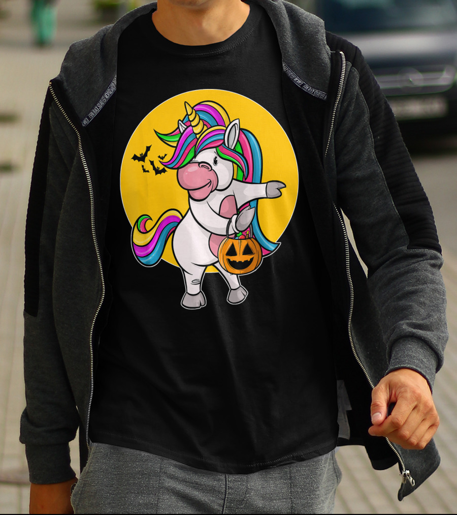 Flossing Unicorn Halloween Pumpkin And Bats T-Shirt