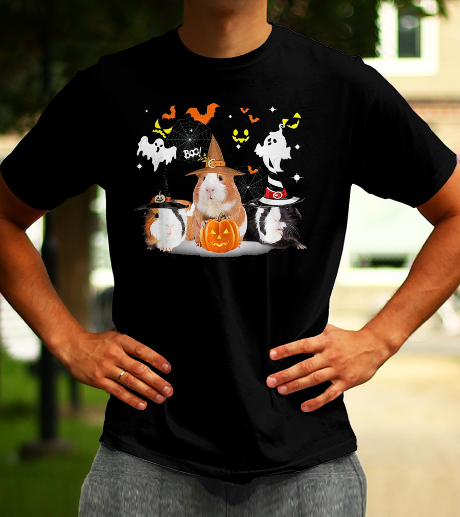 Halloween Cute Guinea Pig Witch Ghost Pumpkin Boo T-Shirt