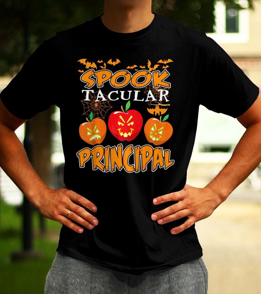 Spooktacular Principal Halloween Pumpkins And Bats T-Shirt