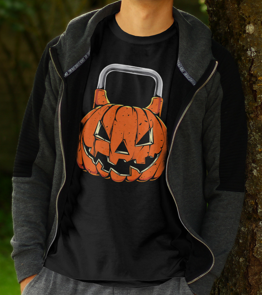 Kettlebell Fitness Gym And Spooky Pumpkin Halloween Workout T-Shirt