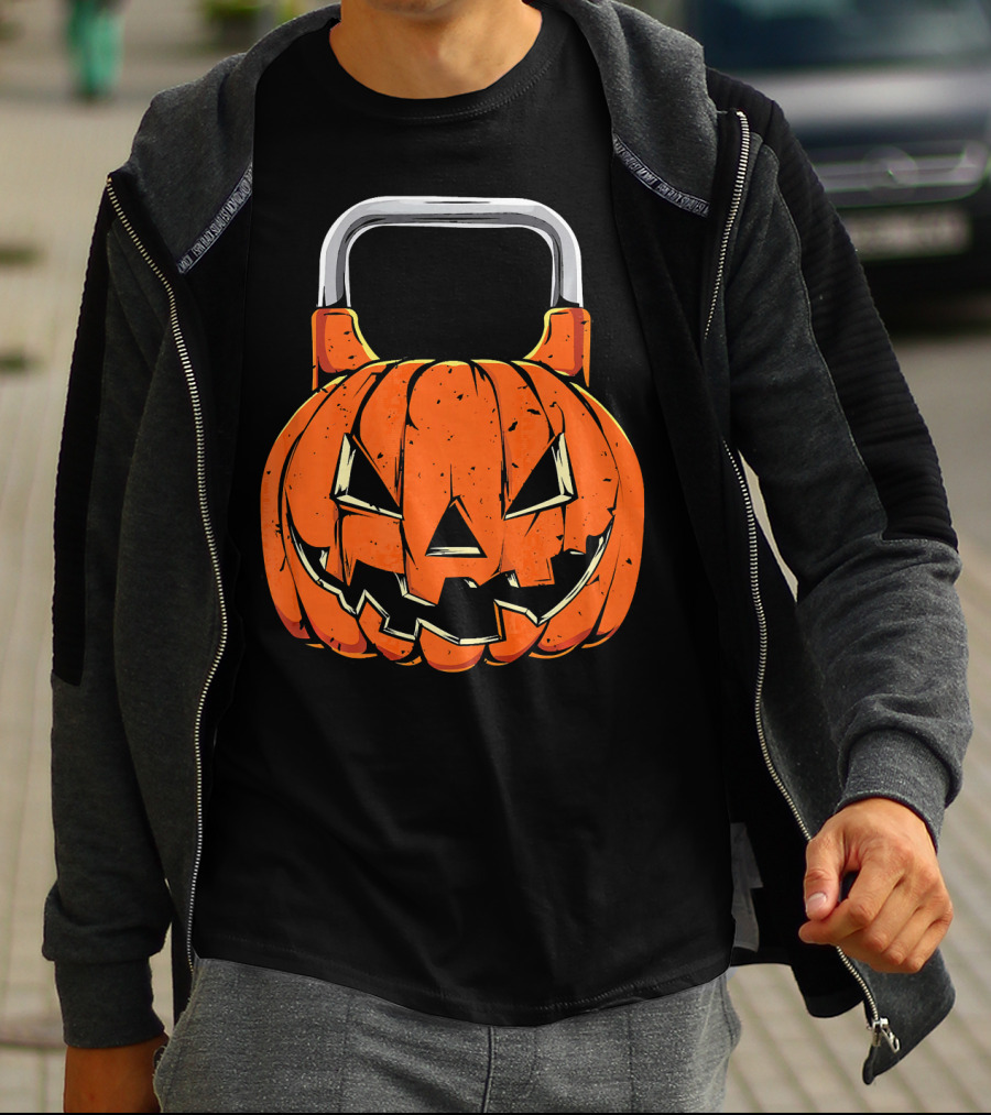 Kettlebell Fitness Gym And Spooky Pumpkin Halloween Workout T-Shirt