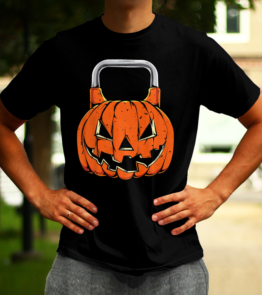 Kettlebell Fitness Gym And Spooky Pumpkin Halloween Workout T-Shirt