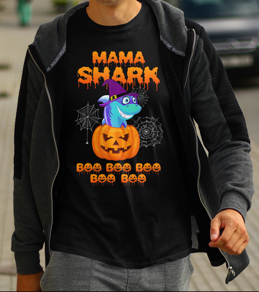 Mama Shark Halloween Boo Boo Boo Boo Boo Pumpkin Witch Hat T-Shirt