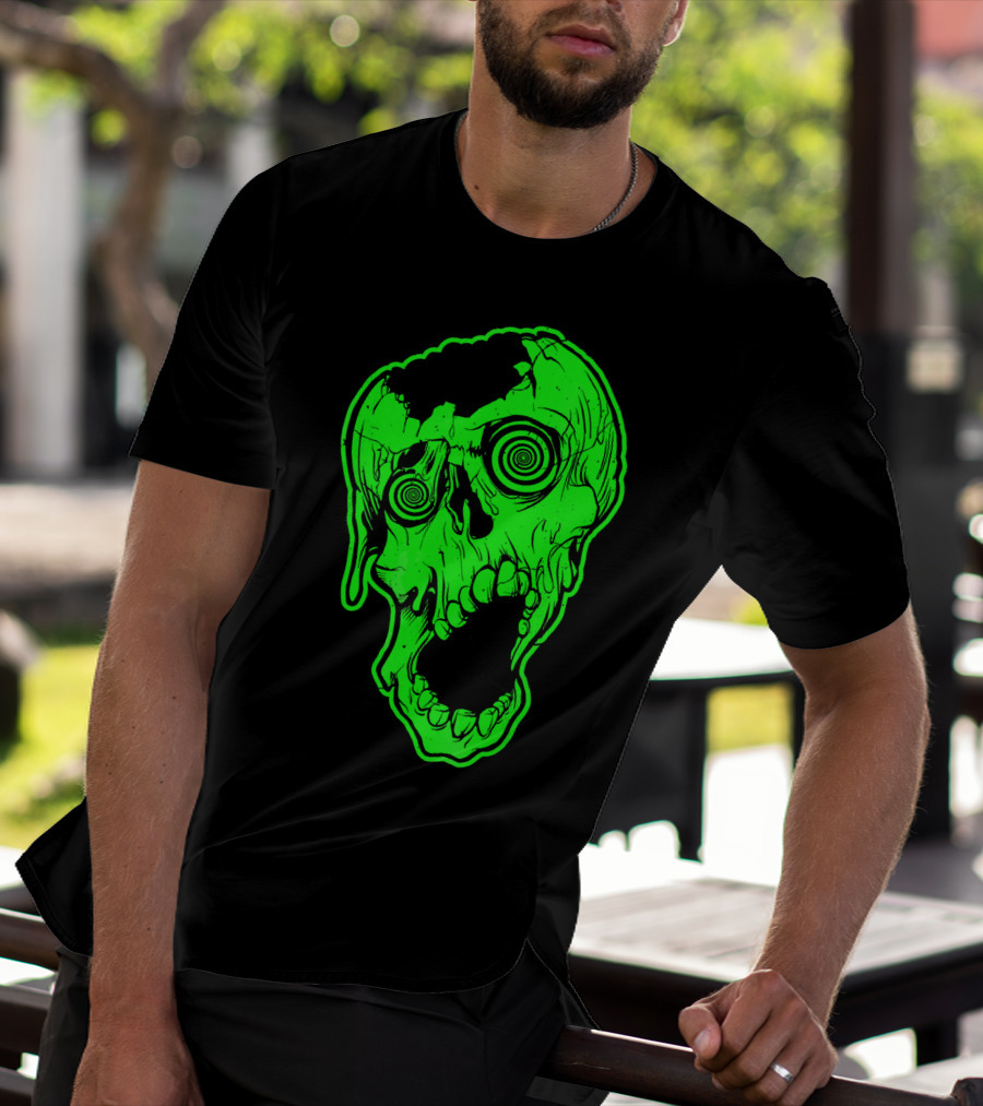 Retro Neon Zombie Skull Skateboarding Style 80s T-Shirt