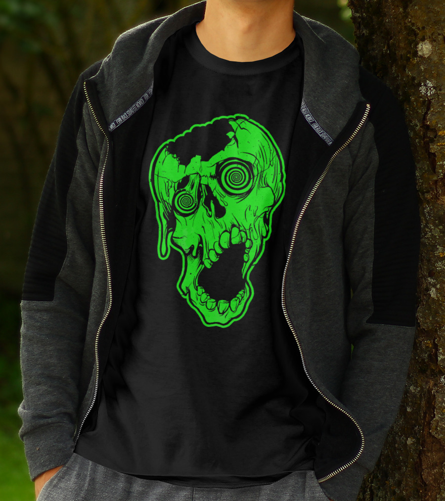 Retro Neon Zombie Skull Skateboarding Style 80s T-Shirt