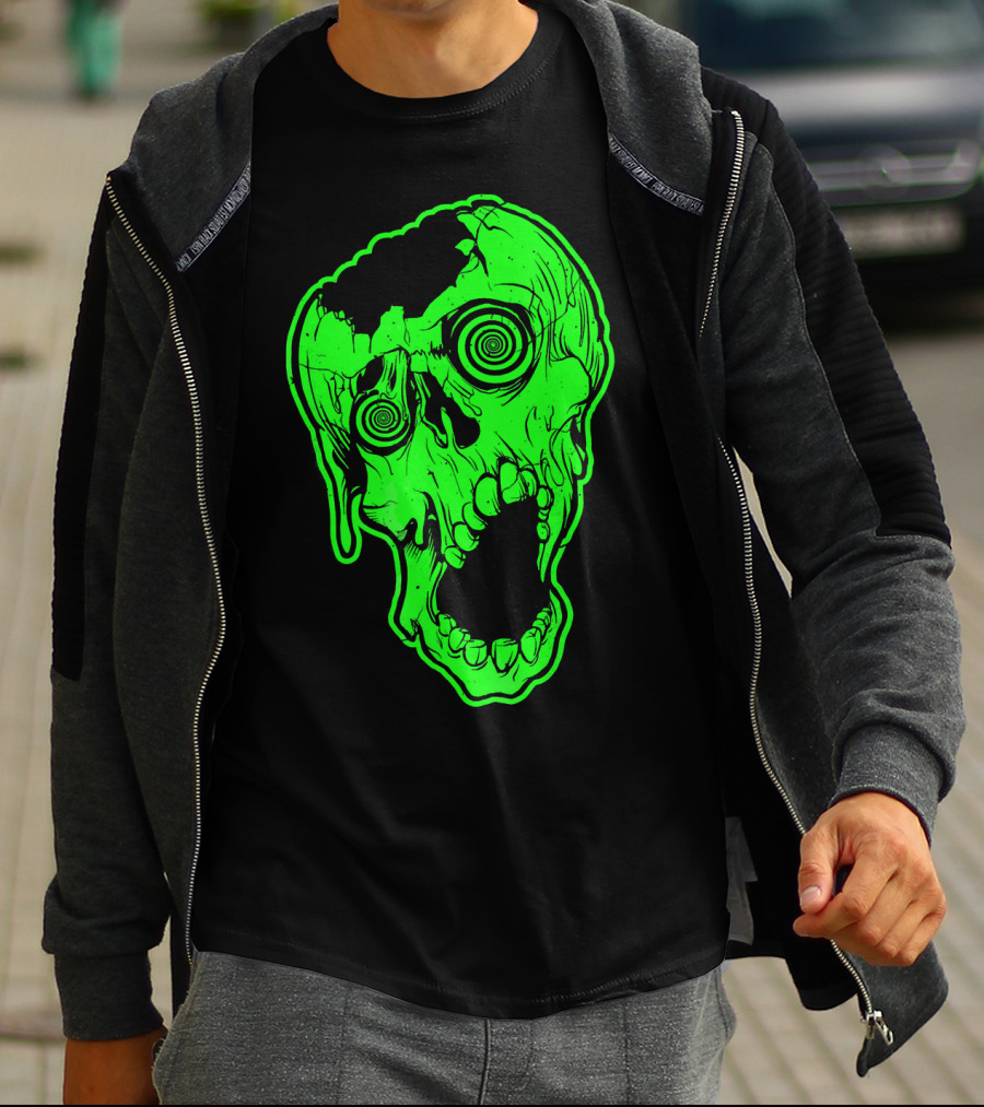 Retro Neon Zombie Skull Skateboarding Style 80s T-Shirt