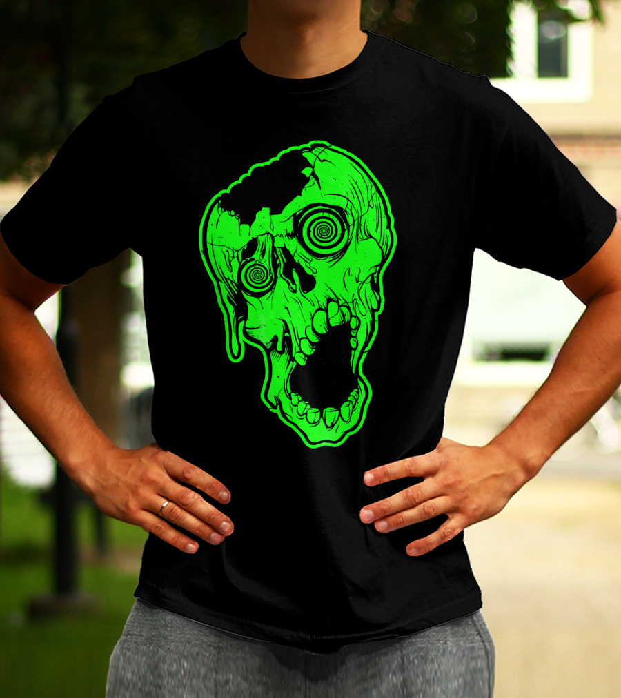 Retro Neon Zombie Skull Skateboarding Style 80s T-Shirt