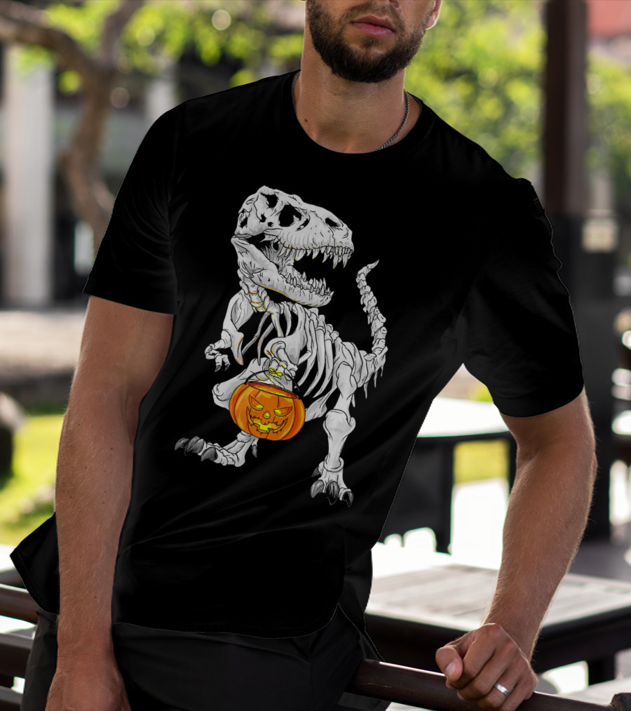 T Rex Skeleton Halloween Costume Dinosaur Pumpkin T-Shirt
