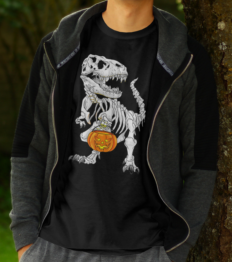 T Rex Skeleton Halloween Costume Dinosaur Pumpkin T-Shirt