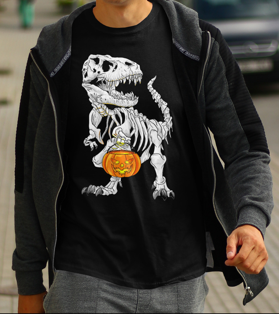 T Rex Skeleton Halloween Costume Dinosaur Pumpkin T-Shirt