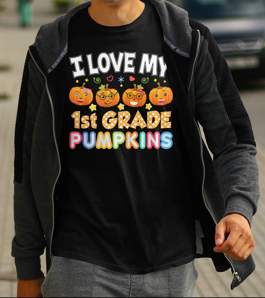 I Love My 1st Grade Pumpkins Halloween Emojis And Stars T-Shirt