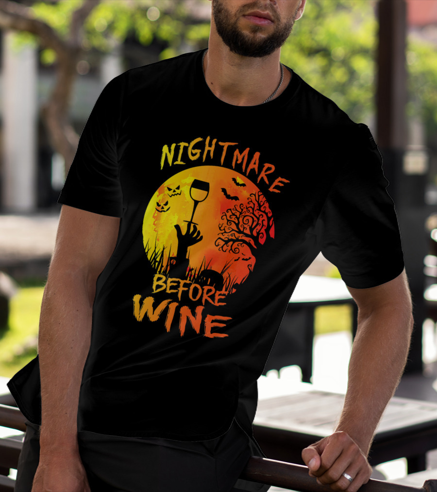 Nightmare Before Wine Halloween Scary Moon Scene T-Shirt