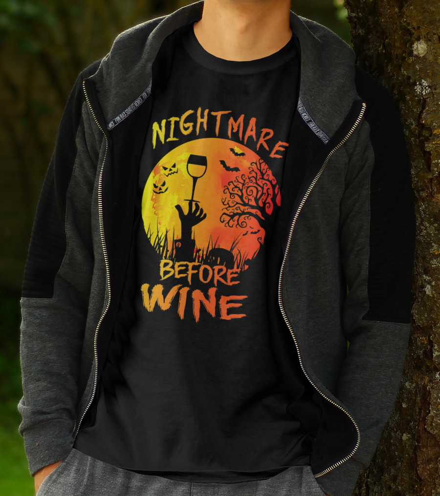 Nightmare Before Wine Halloween Scary Moon Scene T-Shirt
