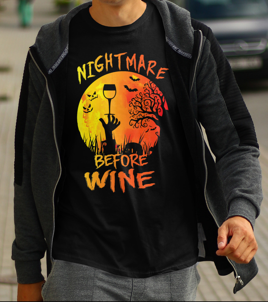 Nightmare Before Wine Halloween Scary Moon Scene T-Shirt