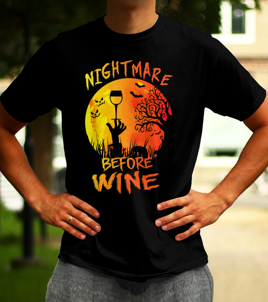 Nightmare Before Wine Halloween Scary Moon Scene T-Shirt