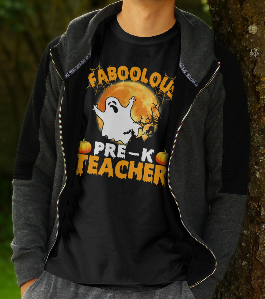 Faboolous Pre K Teacher Moon Ghost Pumpkin Halloween T-Shirt