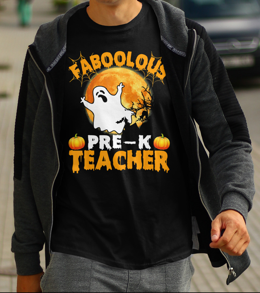 Faboolous Pre K Teacher Moon Ghost Pumpkin Halloween T-Shirt