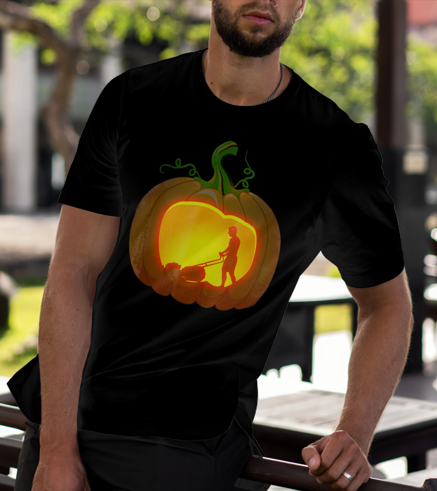 Pumpkin Jack-O'-Lantern With Lawn Mower T-Shirt