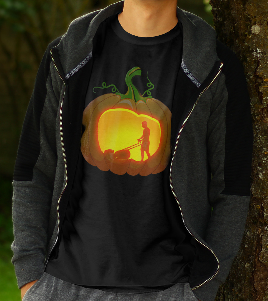 Pumpkin Jack-O'-Lantern With Lawn Mower T-Shirt