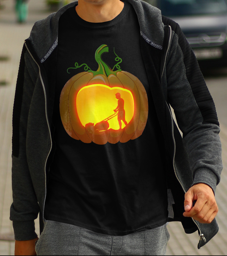Pumpkin Jack-O'-Lantern With Lawn Mower T-Shirt