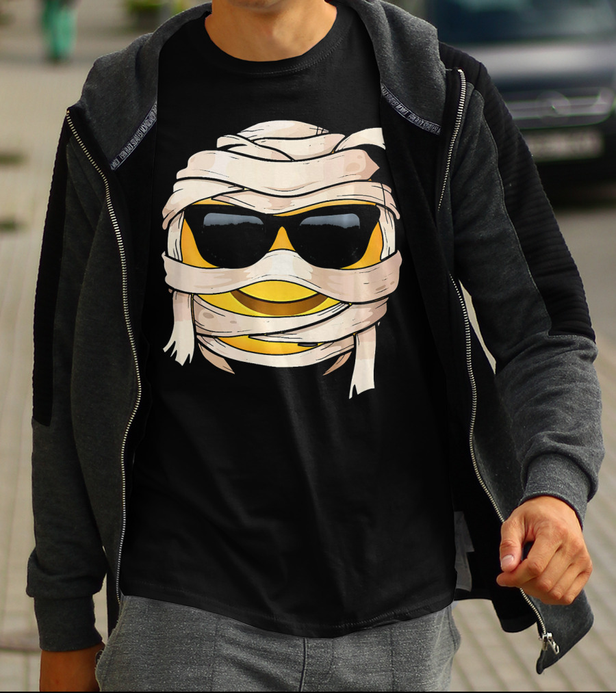 Smiling Face With Sunglasses Emoji Wink Wrapped In Bandages T-Shirt