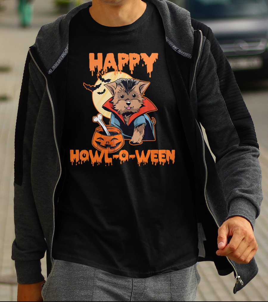 HAPPY HOWL O WEEN Morkie Vampire Moon Pumpkin T-Shirt