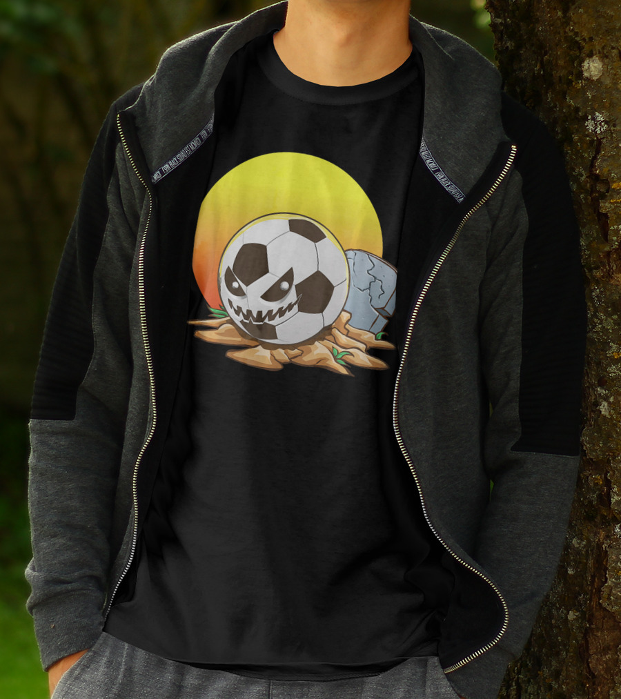 Soccer Halloween Goal With Spooky Jack-O'-Lantern Face And Graveyard Scene T-Shirt