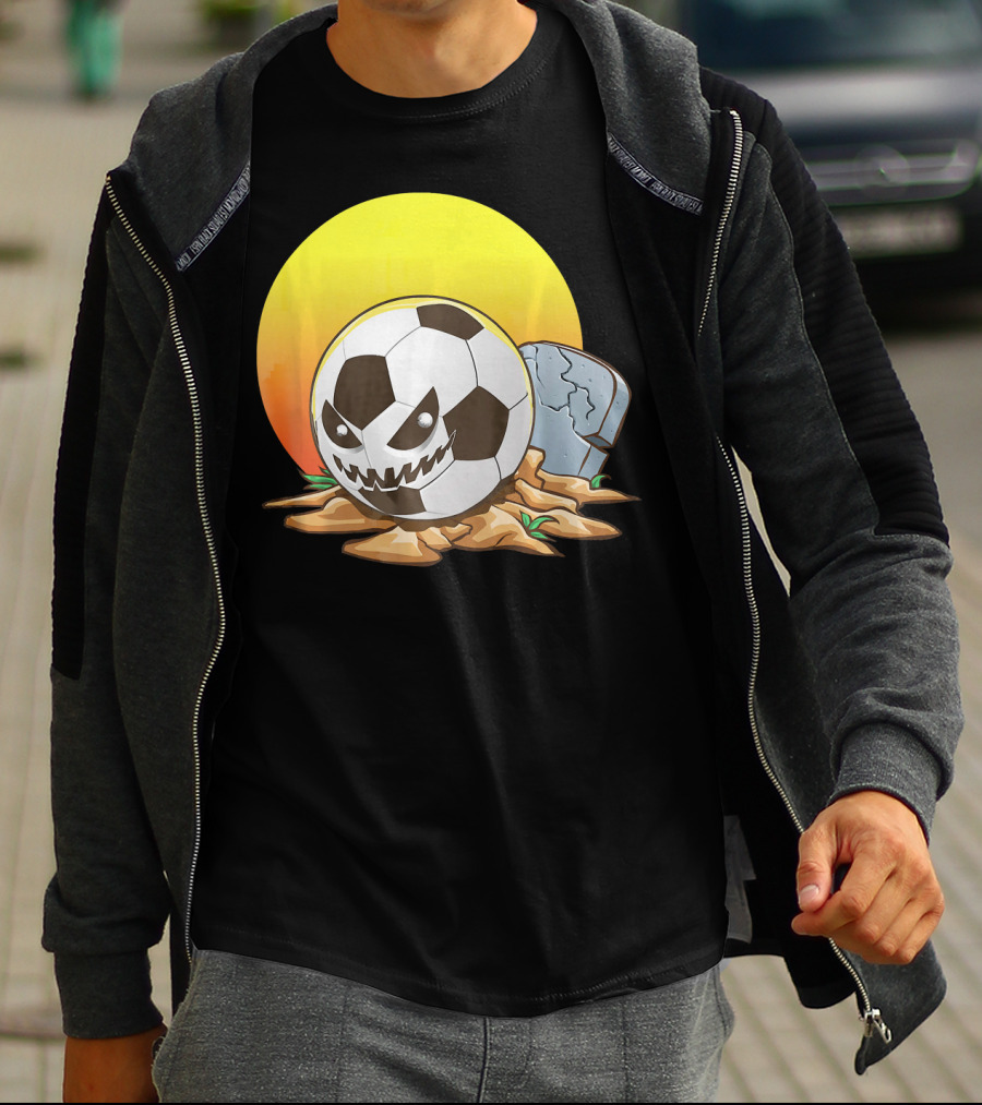 Soccer Halloween Goal With Spooky Jack-O'-Lantern Face And Graveyard Scene T-Shirt