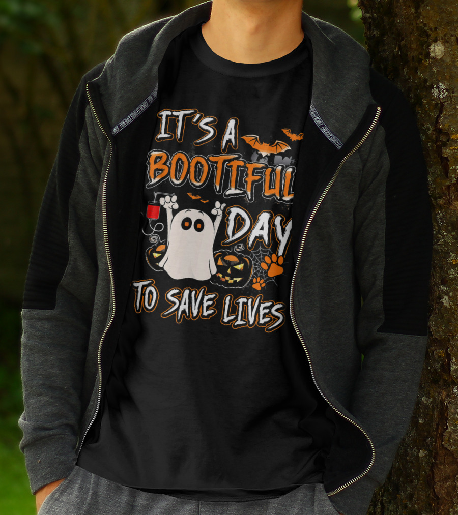 It's A Bootiful Day To Save Lives Bat Ghost Paw Pumpkin T-Shirt