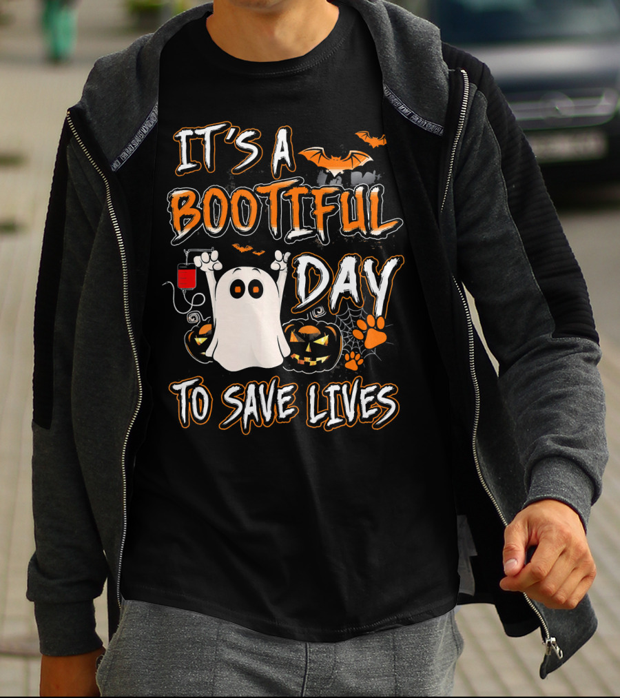 It's A Bootiful Day To Save Lives Bat Ghost Paw Pumpkin T-Shirt