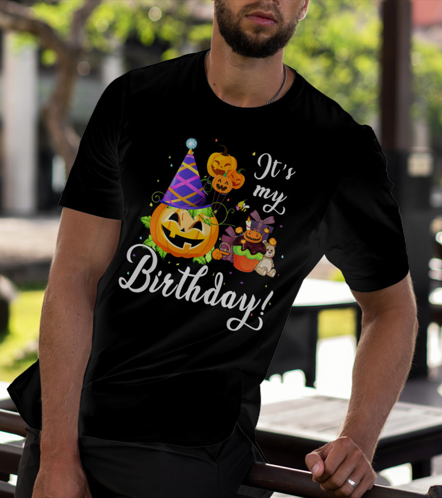 It's My Birthday Cute Pumpkin With Party Hat And Cupcake Fun T-Shirt