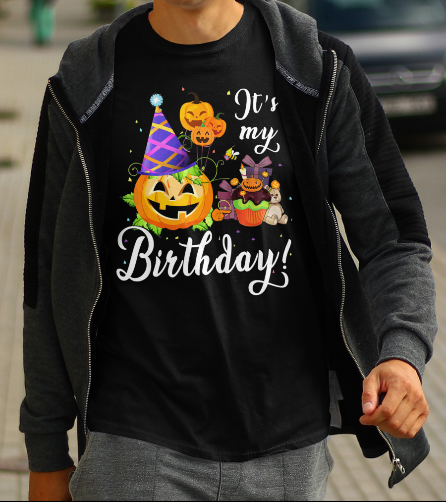 It's My Birthday Cute Pumpkin With Party Hat And Cupcake Fun T-Shirt