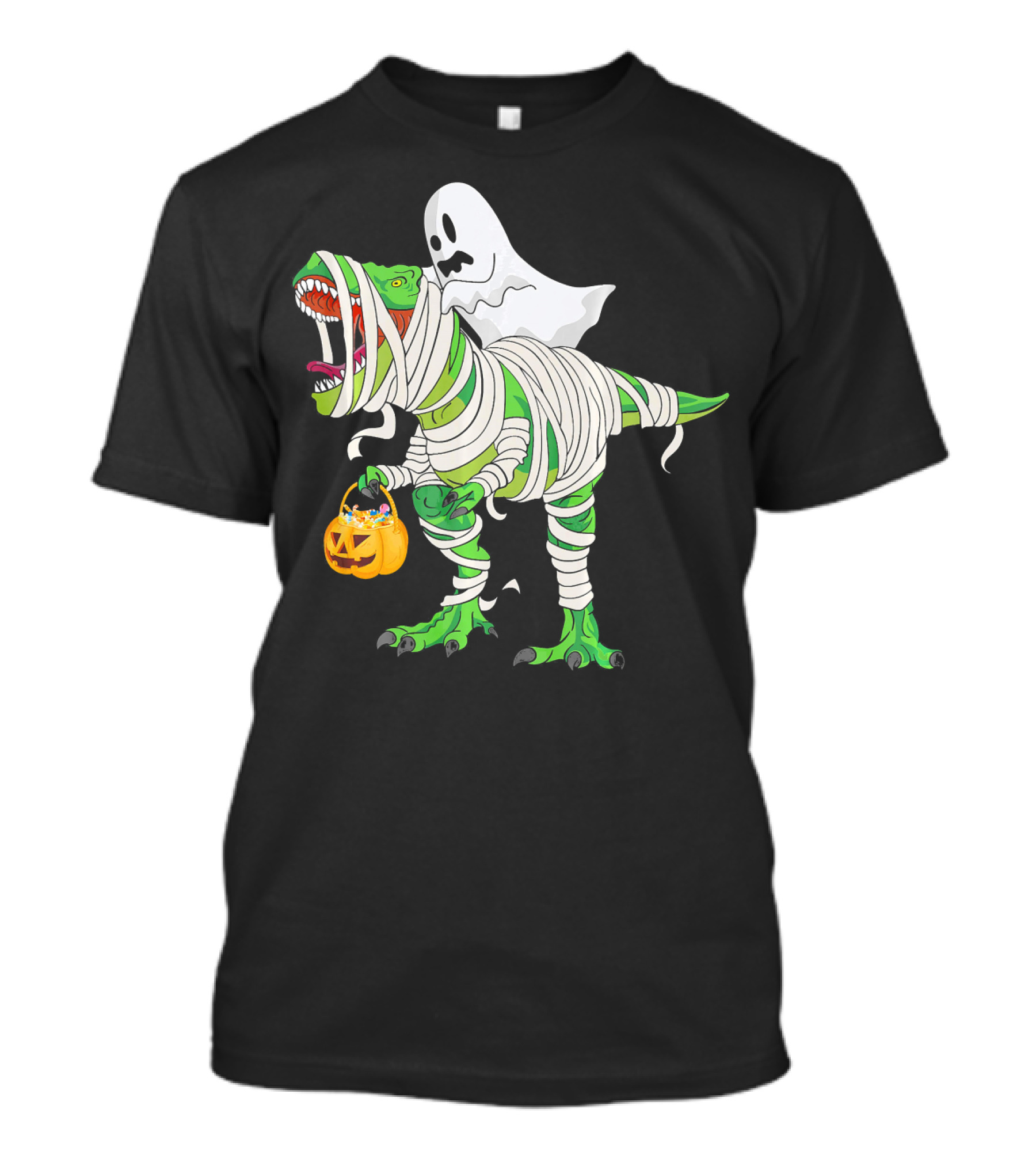 Ghost Mummy Riding T-Rex Trick Or Treat T-Shirt