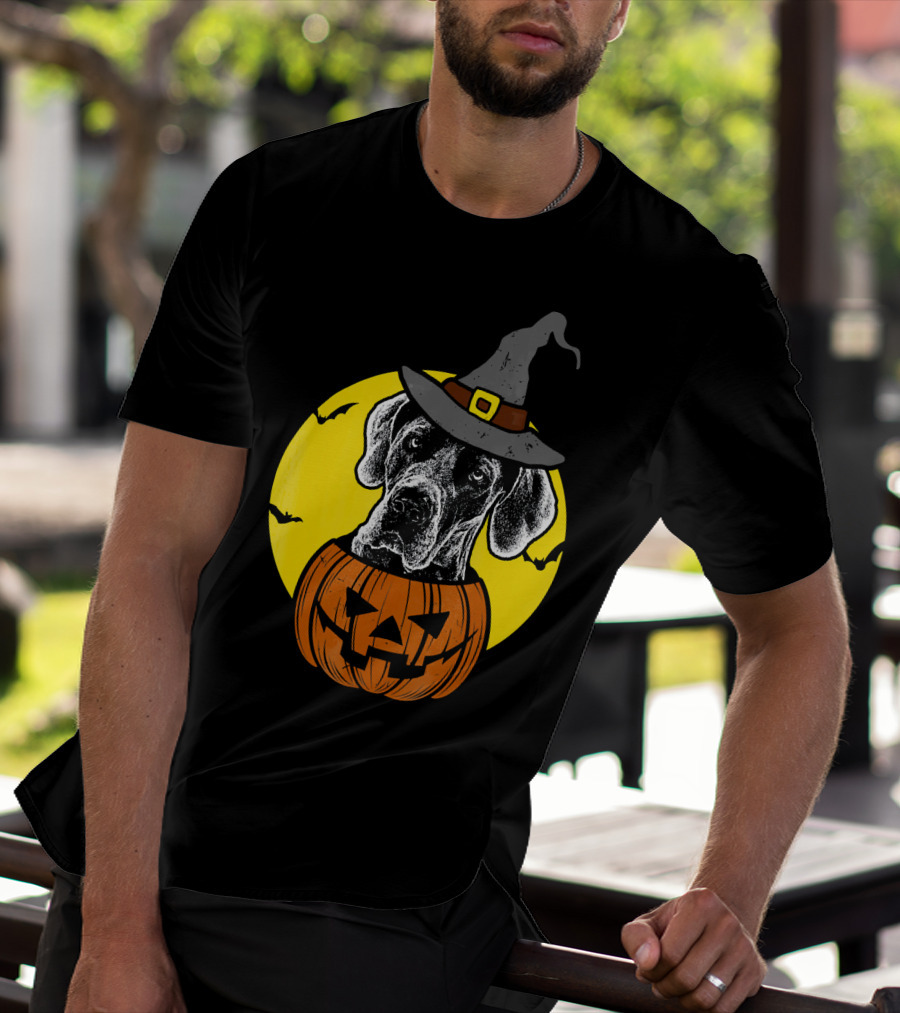 Great Dane Pumpkin Witch Halloween Scary T-Shirt