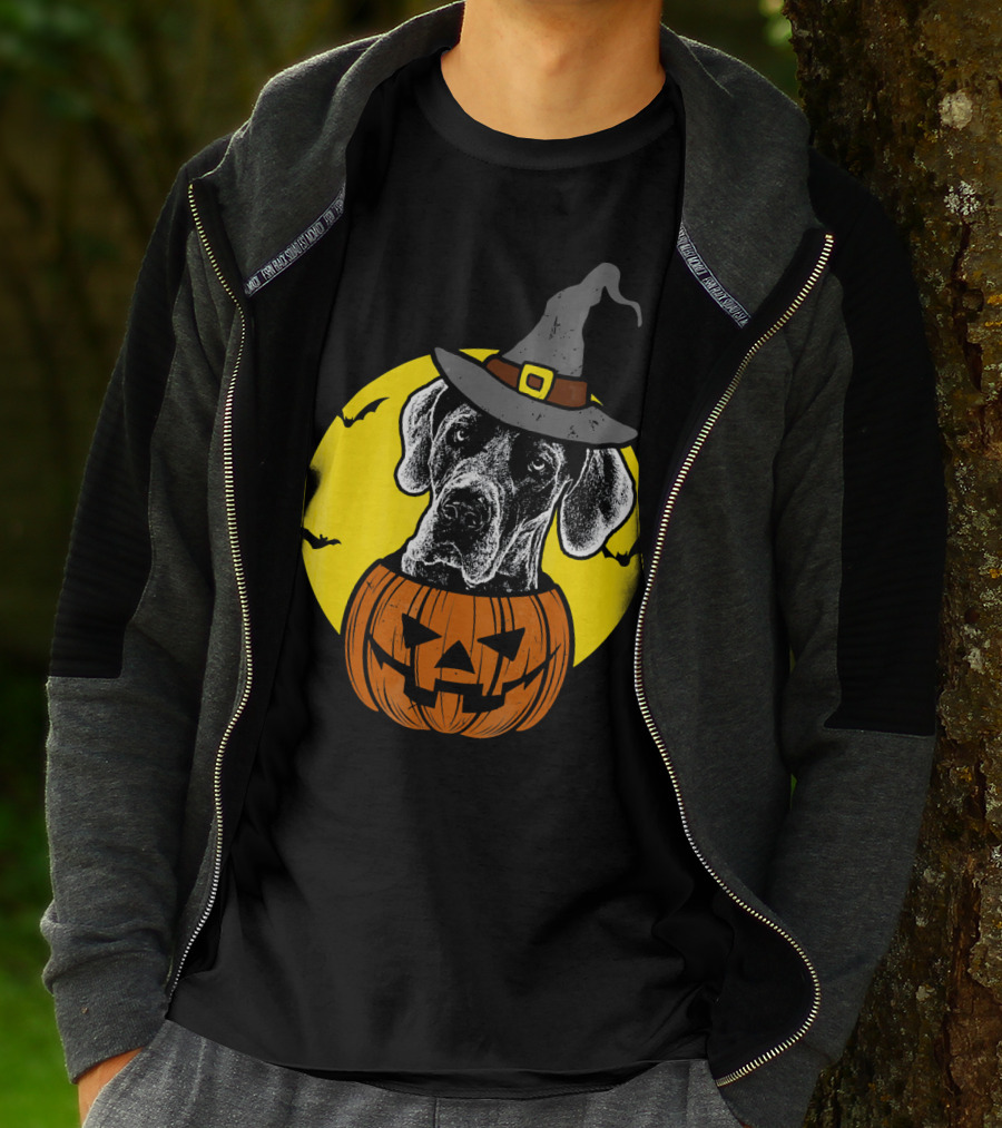 Great Dane Pumpkin Witch Halloween Scary T-Shirt