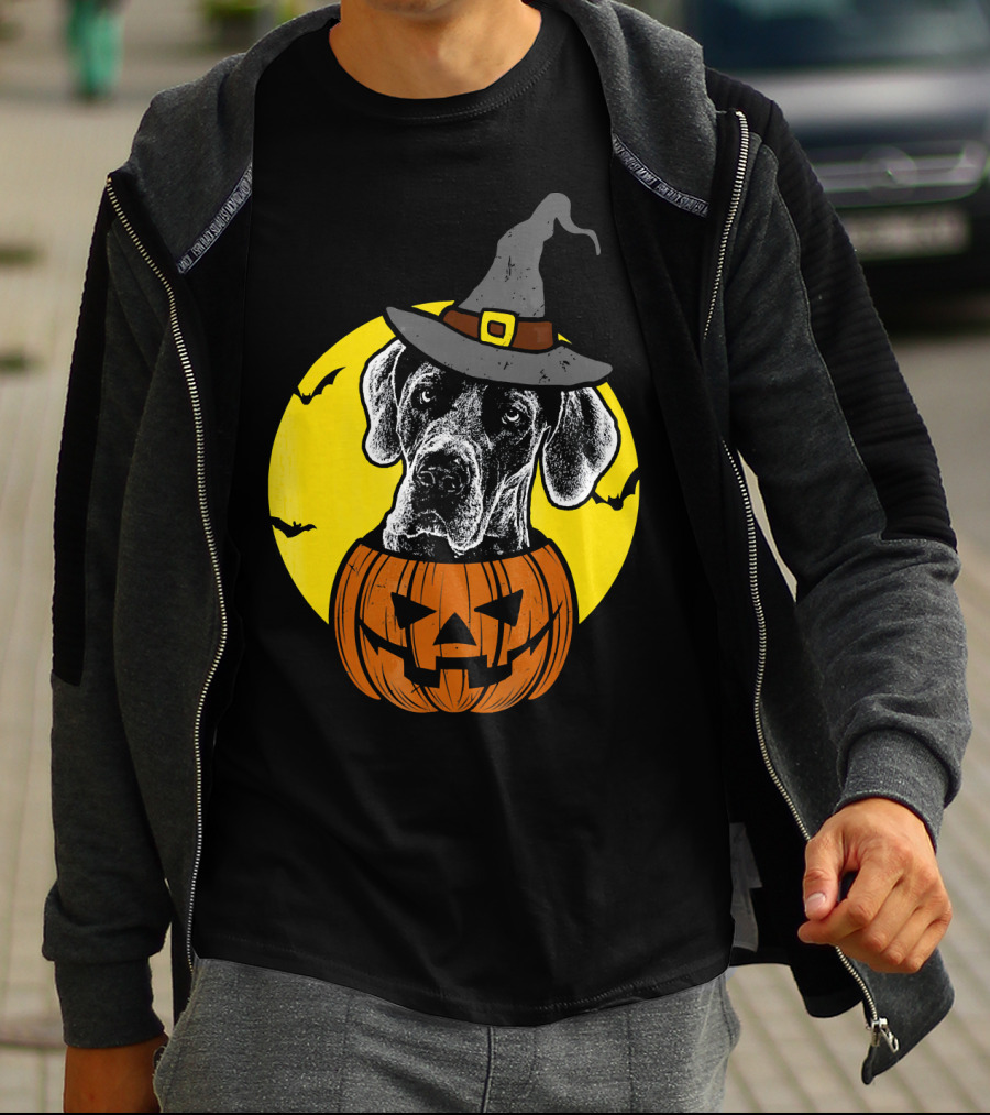 Great Dane Pumpkin Witch Halloween Scary T-Shirt