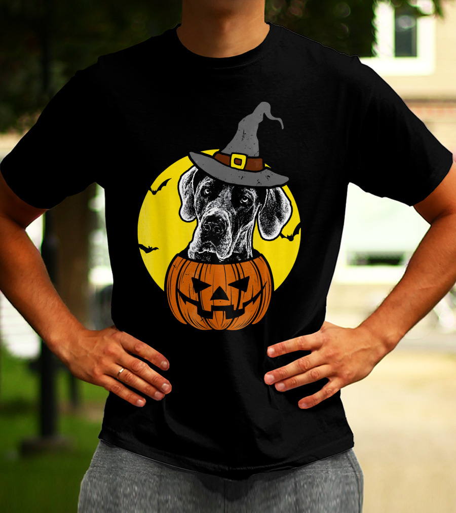 Great Dane Pumpkin Witch Halloween Scary T-Shirt